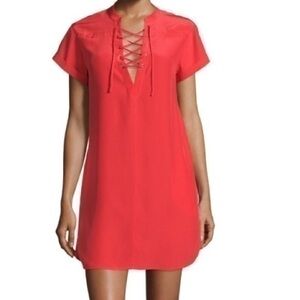 UEC Frame red silk shirt mini dress size small